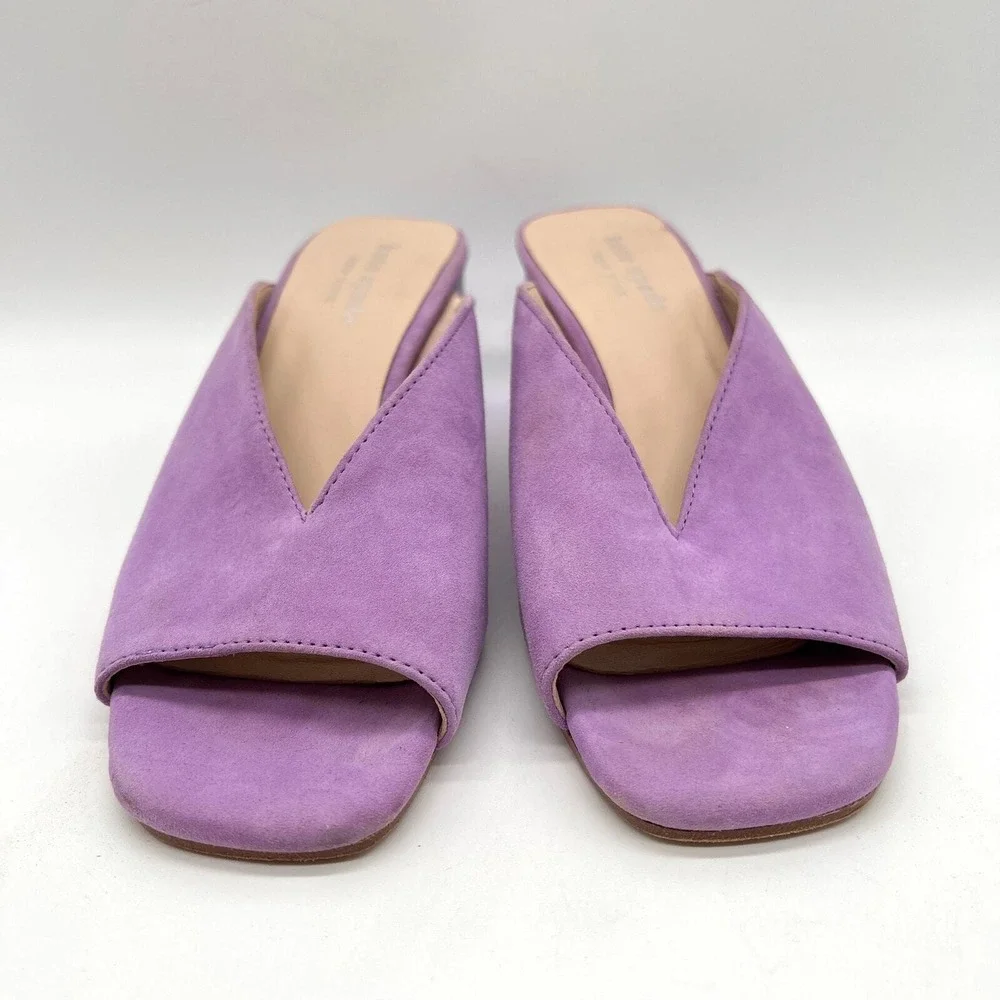 Kate Spade Mules Women 5.5 Purple Suede Lucite Block Heel Crystal Detail